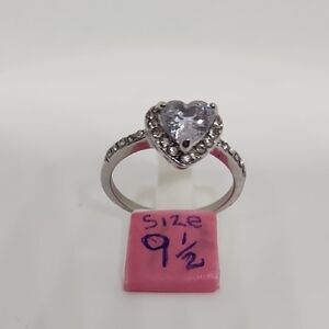 Heart-Shaped Silver Ring with Clear Stones